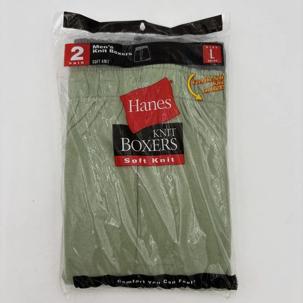 Vintage Hanes Knit Boxers 2 Pk Green Grey Mens Large NOS 2002 Costa Rica